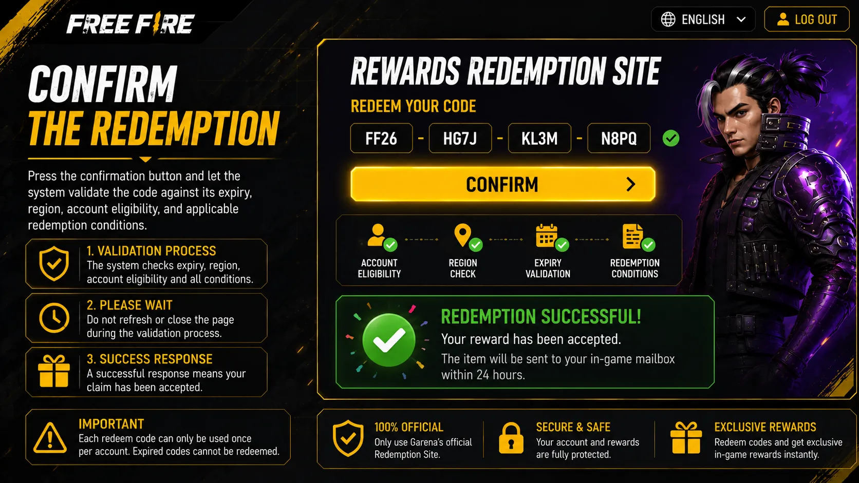 Confirming the redeem code submission