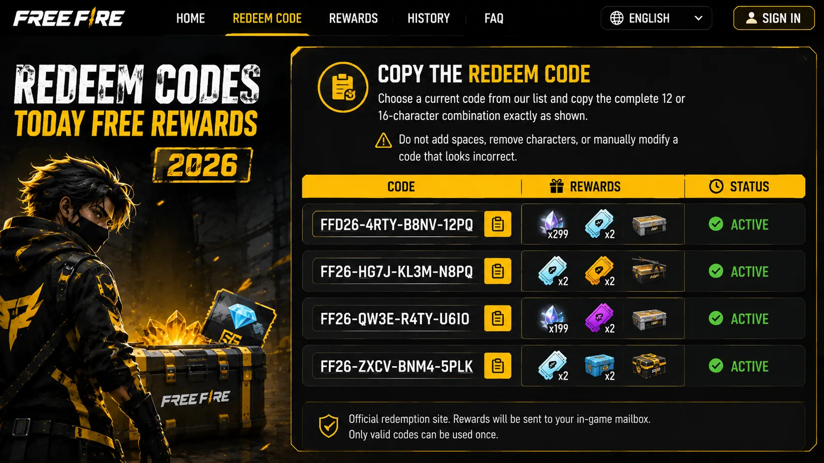 Copying a current Free Fire redeem code
