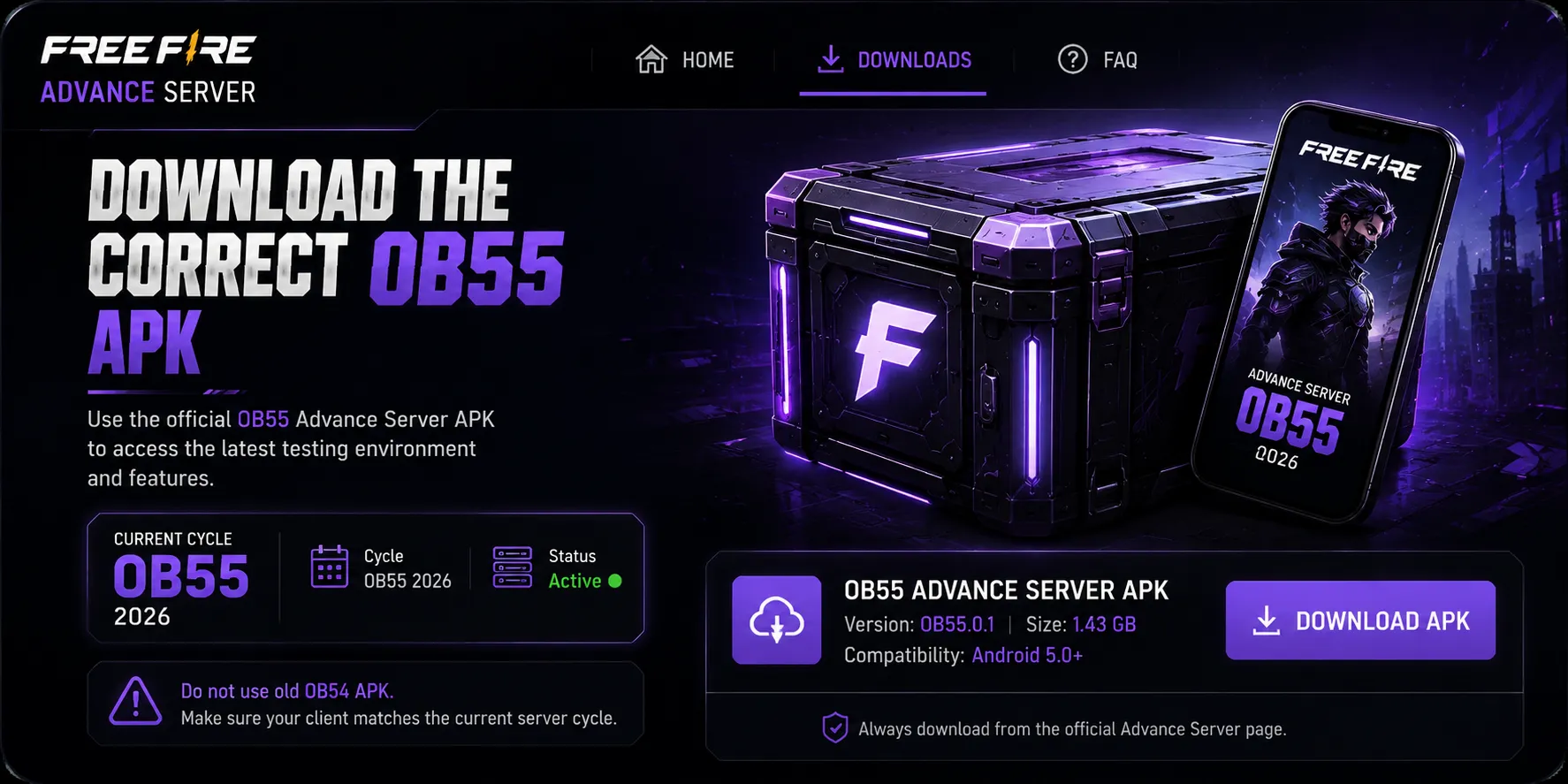Downloading the correct OB55 Advance Server APK