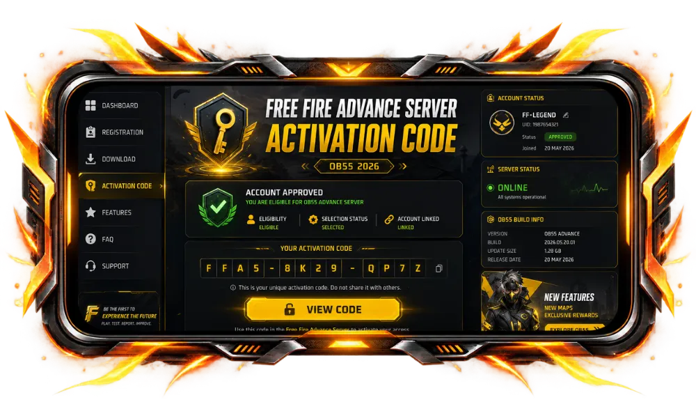 Free Fire
ADVANCE SERVER
ACTIVATION CODE
