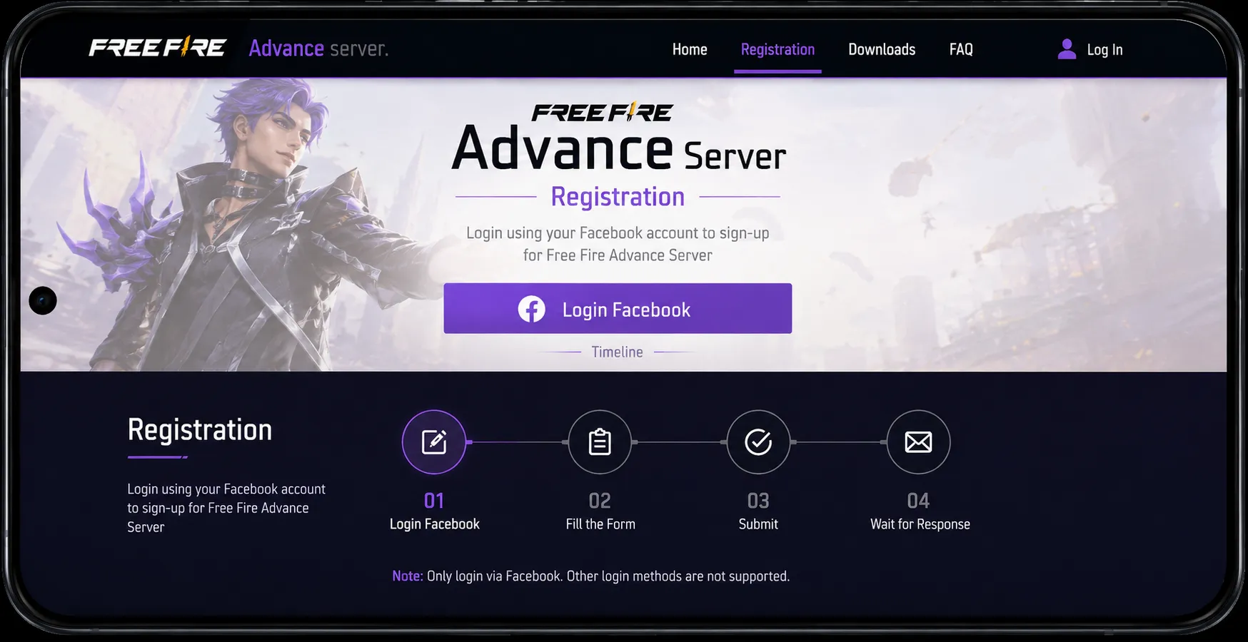 Opening the Free Fire Advance Server registration page