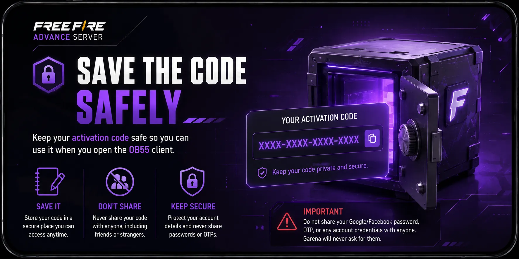 Saving the Advance Server activation code safely