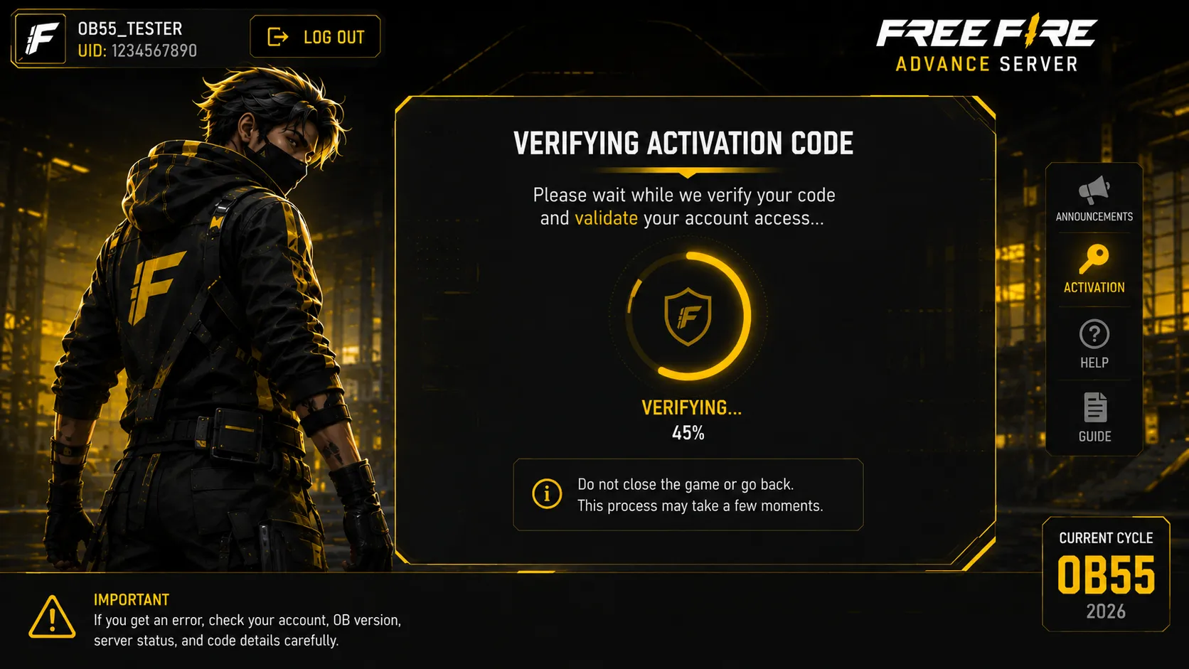 Waiting for the server to verify the activation code